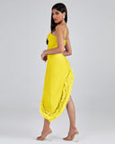 Strappy Puffy Chiffon Trim Midi Bandage Dress