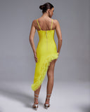 Strappy Puffy Chiffon Trim Midi Bandage Dress