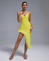 Strappy Puffy Chiffon Trim Midi Bandage Dress