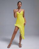 Strappy Puffy Chiffon Trim Midi Bandage Dress