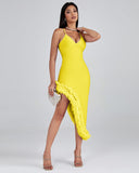 Strappy Puffy Chiffon Trim Midi Bandage Dress