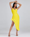 Strappy Puffy Chiffon Trim Midi Bandage Dress