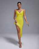 Strappy Puffy Chiffon Trim Midi Bandage Dress