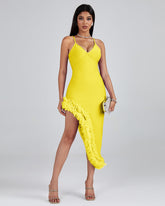 Strappy Puffy Chiffon Trim Midi Bandage Dress