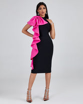 Bowknot Ruffle Midi Bandage Dress