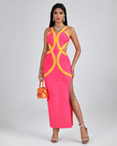 Peach Cutout Maxi Bandage Dress