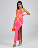 Peach Cutout Maxi Bandage Dress