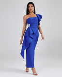 One Shoulder Ruffle Bandage Long Dress