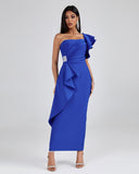 One Shoulder Ruffle Bandage Long Dress