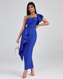 One Shoulder Ruffle Bandage Long Dress
