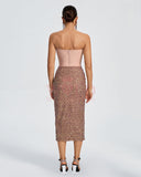 Strapless Sequin Draped Midi Dress