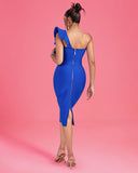 One Shoulder Ruffle Midi Bandage Dress