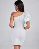 Ruffle One Shoulder Mini Bandage Dress