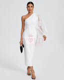 One Shoulder Bishop Sleeve Bandage Dress