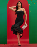 Strapless Tiered Ruffle Hem Bandage Dress