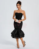 Strapless Tiered Ruffle Hem Bandage Dress