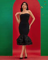 Strapless Tiered Ruffle Hem Bandage Dress