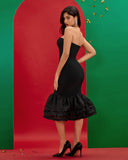 Strapless Tiered Ruffle Hem Bandage Dress