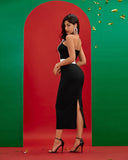 Black White Strapless Midi Bandage Dress