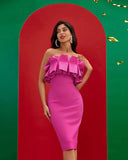 Strapless Ruffle Bandage Midi Tube Dress