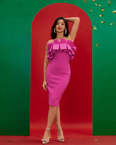 Strapless Ruffle Bandage Midi Tube Dress