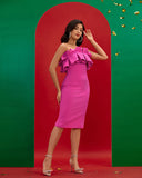 Strapless Ruffle Bandage Midi Tube Dress