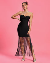 Rhinestone Fringe Trim Maxi Bandage Dress