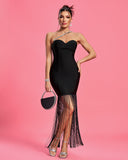 Rhinestone Fringe Trim Maxi Bandage Dress
