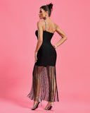 Rhinestone Fringe Trim Maxi Bandage Dress