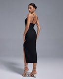 V Neck Spaghetti Strap Midi Bandage Dress