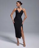 V Neck Spaghetti Strap Midi Bandage Dress