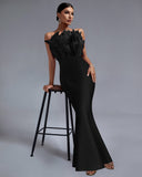 Strapless Feather Maxi Bandage Dress