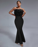 Strapless Feather Maxi Bandage Dress