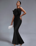 Strapless Feather Maxi Bandage Dress