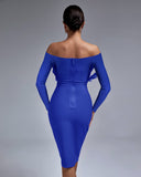 Off Shoulder Feather Midi Bandage Dress