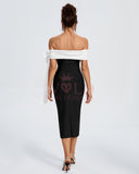 White-Bow Off Shoulder Midi Bandage Dress