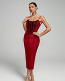 Lace Trim Corset Midi Bandage Dress