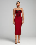 Lace Trim Corset Midi Bandage Dress