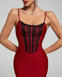 Lace Trim Corset Midi Bandage Dress
