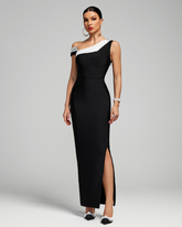 One Shoulder Pearl Patchwork Bandage Maxi Dress