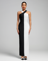 Black-White Cross Halter Neckline Bandage Dress