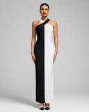 Black-White Cross Halter Neckline Bandage Dress