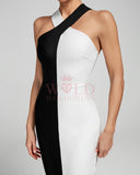 Black-White Cross Halter Neckline Bandage Dress