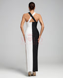 Black-White Cross Halter Neckline Bandage Dress