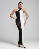 Black-White Cross Halter Neckline Bandage Dress