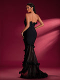 Strapless Ruffled Mermaid Bandage Maxi Dress