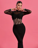 Crystal-Embellished Mesh Bandage Mermaid Dress