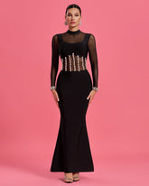 Crystal-Embellished Mesh Bandage Mermaid Dress