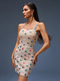 Colorful Butterfly Embroidered Bandage Dress