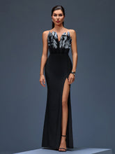 Strapless Feather High-Slit Maxi Dress
